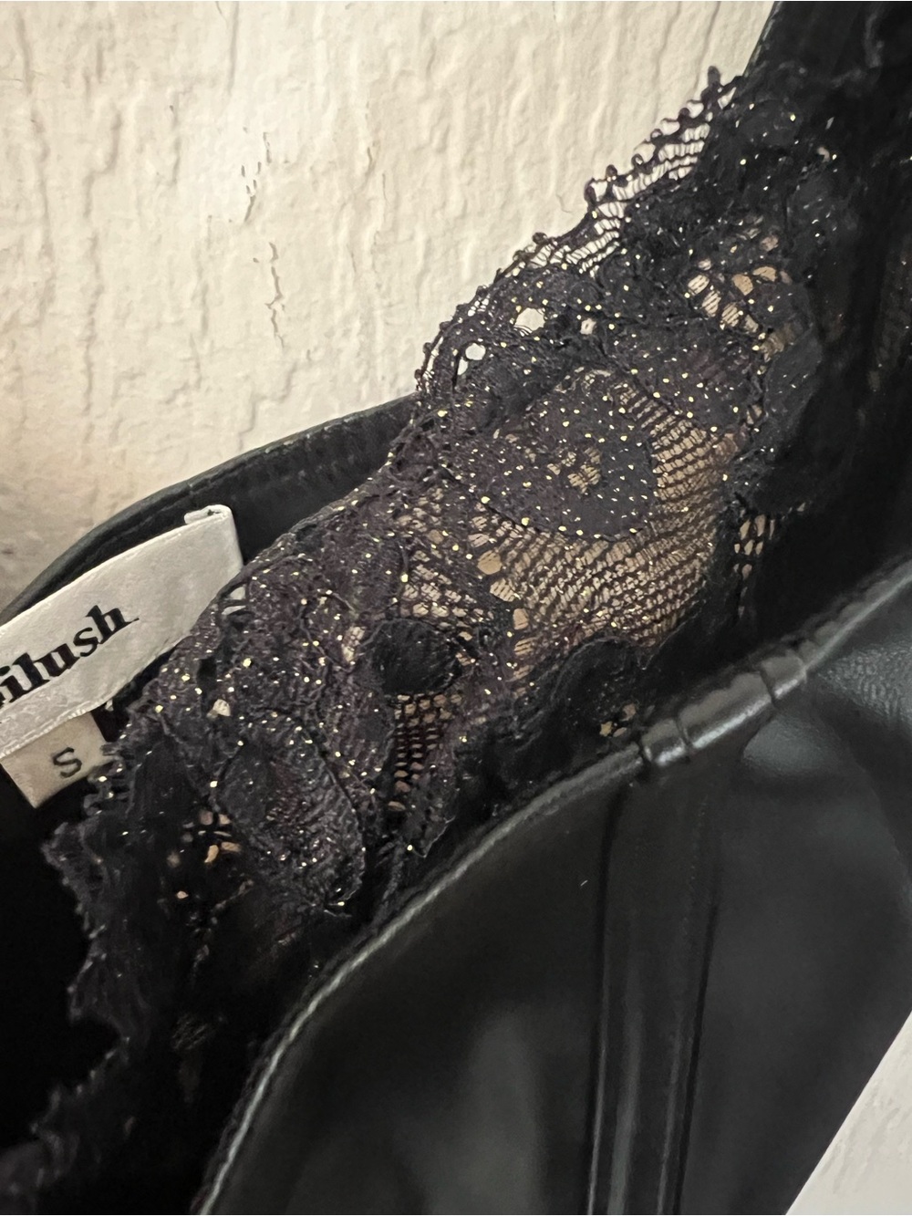 Popilush Faux Leather Gold Lace-Trim Bodysuit - Picture 3 of 3